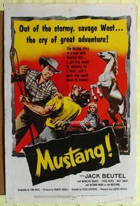 1y573 MUSTANG 1sh '59 Jack Buetel, out of the savage west, the cry of great adventure!