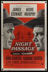 1y608 NIGHT PASSAGE 1sh '57 no one could stop the showdown between Jimmy Stewart & Audie Murphy!
