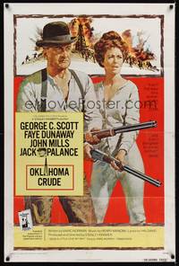 1y629 OKLAHOMA CRUDE 1sh '73 art of George C. Scott & Faye Dunaway with rifles!