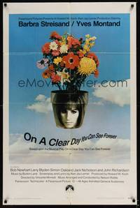 1y635 ON A CLEAR DAY YOU CAN SEE FOREVER 1sh '70 cool image of Barbra Streisand in flower pot!