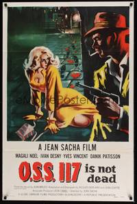 1y645 OSS 117 IS NOT DEAD 1sh '58 art of sexy blonde French babe + smoking guy with gun!