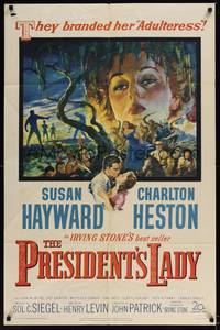 1y676 PRESIDENT'S LADY 1sh '53 artwork of adulteress Susan Hayward & Charlton Heston!