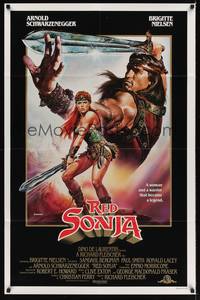 1y698 RED SONJA int'l 1sh '85 great Casaro fantasy art of Brigitte Nielsen & Schwarzenegger!