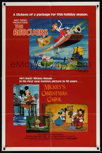 1y706 RESCUERS/MICKEY'S CHRISTMAS CAROL 1sh '83 Disney package for the holiday season!