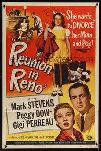1y709 REUNION IN RENO 1sh '51 Mark Stevens, Peggy Dow, she wants to divorce her mom & pop!
