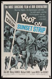 1y712 RIOT ON SUNSET STRIP 1sh '67 hippies with too-tight capris, crazy pot-partygoers!