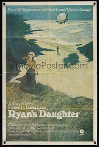1y723 RYAN'S DAUGHTER 1sh '70 David Lean, art of Sarah Miles on beach + umbrella by Lesset!