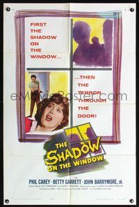 1y753 SHADOW ON THE WINDOW 1sh '57 super close up of Betty Garrett scared for her life!