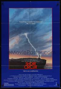 1y763 SHORT CIRCUIT 1sh '86 cool artwork of Johnny Five being struck by lightning!