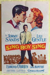 1y771 SING BOY SING 1sh '58 romantic close up of Tommy Sands & Lili Gentle, rock & roll!