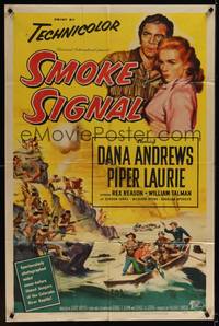1y786 SMOKE SIGNAL 1sh '55 Dana Andrews & Piper Laurie flee through Indian territory!