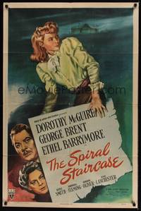 1y798 SPIRAL STAIRCASE style A 1sh '46 art of Dorothy McGuire, George Brent & Ethel Barrymore!