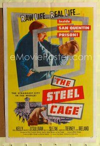 1y809 STEEL CAGE 1sh '54 Paul Kelly is a criminal inside San Quentin prison!