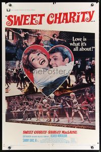 1y841 SWEET CHARITY 1sh '69 Bob Fosse musical starring Shirley MacLaine, it's all about love!