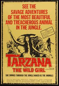 1y854 TARZANA THE WILD GIRL 1sh R72sexy & unauthorized savage adventures!