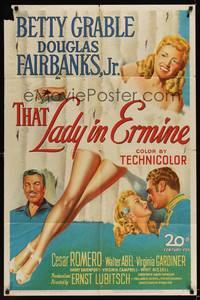 1y866 THAT LADY IN ERMINE 1sh '48 stone litho of sexiest Betty Grable & Douglas Fairbanks Jr.!