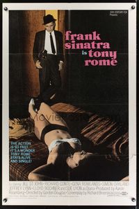 1y906 TONY ROME 1sh '67 detective Frank Sinatra w/gun & sexy near-naked girl on bed!
