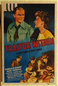 1y920 TRAITOR WITHIN 1sh '42 Don Red Barry & Jean Parker blackmail their mayor, who is a liar!