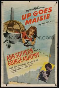1y943 UP GOES MAISIE 1sh '46 art of wacky sky high Ann Sothern in airplane + with George Murphy!