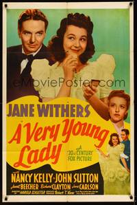 1y946 VERY YOUNG LADY 1sh '41 Jane Withers is a grown-up glamour girl w/a party dress & lipstick!