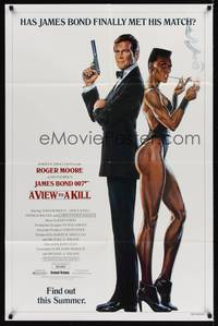 1y949 VIEW TO A KILL advance 1sh '85 art of Moore as Bond 007 & smoking Grace Jones by Gouzee!