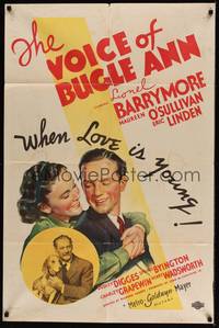 1y951 VOICE OF BUGLE ANN 1sh '36 Lionel Barrymore, Maureen O'Sullivan, hunting dog!