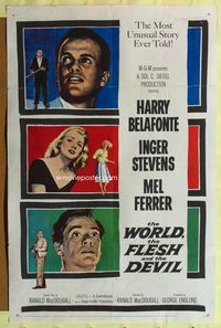 1y985 WORLD, THE FLESH & THE DEVIL 1sh '59 Inger Stevens, Harry Belafonte & Mel Ferrer!