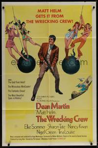 1y986 WRECKING CREW 1sh '69 cool art of Dean Martin as Matt Helm with sexy spy babes!