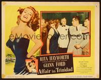 1z185 AFFAIR IN TRINIDAD LC '52 close up of Glenn Ford slapping sexy Rita Hayworth!