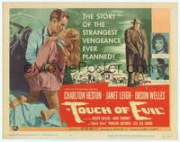 1z107 TOUCH OF EVIL TC '58 art of Orson Welles, c/u of Charlton Heston & sexy Janet Leigh!