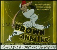 2a118 ALIBI IKE glass slide '35 wonderful cartoon art of baseball player Joe E Brown swinging bat!