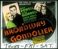 2a126 BROADWAY GONDOLIER glass slide '35 romantic close up of Dick Powell & Joan Blondell!