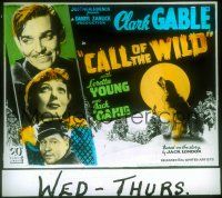 2a127 CALL OF THE WILD glass slide '35 Clark Gable, Loretta Young, Jack Oakie, Jack London