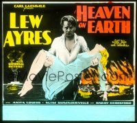 2a131 HEAVEN ON EARTH glass slide '31 Lew Ayres rescues sexy Anita Louise from fire!
