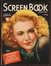 2a078 SCREEN BOOK magazine October 1937 wonderful artwork portrait of Barbara Stanwyck!