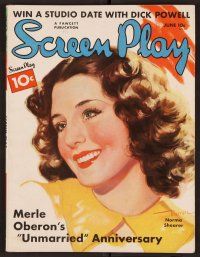 2a062 SCREEN PLAY magazine June 1936 wonderful artwork of pretty Norma Shearer by Marren!
