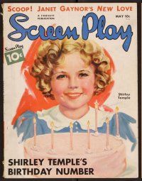 2a061 SCREEN PLAY magazine May 1936 Shirley Temple turns 7, art of her with cake by Marren!