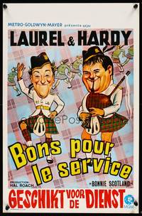 2b050 BONNIE SCOTLAND Belgian R70s wacky artwork of Stan Laurel & Oliver Hardy in kilts!