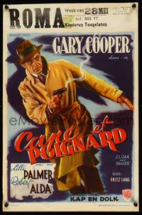 2b077 CLOAK & DAGGER Belgian '46 Gary Cooper with smoking gun, Fritz Lang directed!