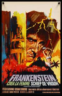 2b137 FRANKENSTEIN CREATED WOMAN Belgian '67 Peter Cushing, cool Paul Jamin horror artwork!