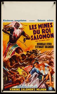 2b199 KING SOLOMON'S MINES Belgian '50 Wik art of Deborah Kerr & Granger, African animals!
