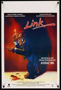 2b218 LINK Belgian '86 Elisabeth Shue, creepy art of ape with burning match!