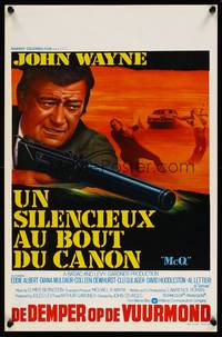 2b233 McQ Belgian '74 John Sturges, cool art of John Wayne with silenced machine gun!