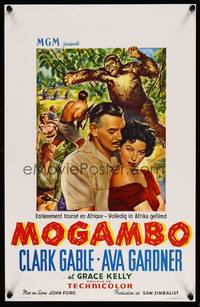 2b237 MOGAMBO Belgian '53 art of Clark Gable, Grace Kelly & Ava Gardner in Africa!