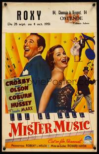 2b242 MR. MUSIC Belgian '50 close up of Bing Crosby & Nancy Olson singing with mouths wide open!