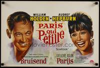 2b272 PARIS WHEN IT SIZZLES Belgian '64 great close-up art of Audrey Hepburn & William Holden!