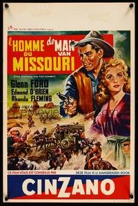 2b301 REDHEAD & THE COWBOY Belgian '51 great romantic super close up of Glenn Ford & Rhonda Fleming!