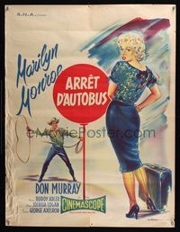 2b401 BUS STOP French 23x30 R60s great Geleng art of Don Murray & sexy Marilyn Monroe!