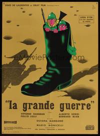 2b434 GREAT WAR French 23x31 '61 wacky art of soliders in a boot by Jan Mara!