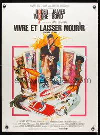2b462 LIVE & LET DIE French 23x31 '73 art of Roger Moore as James Bond by Robert McGinnis!